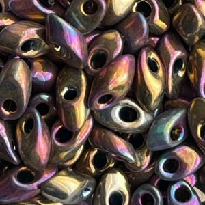 Long Magatama Metallic Purple Gold Iris