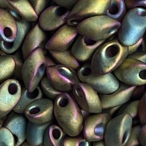 Long Magatama Matte Metallic Khaki Iris