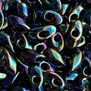 Long Magatama Metallic Variegated Blue Iris