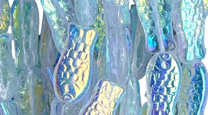 Glass Fish Bead 14x7mm Crystal AB x 25bds