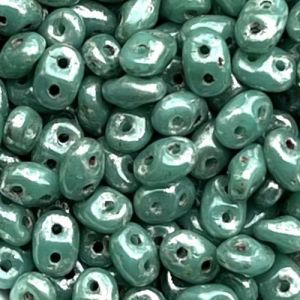 SuperDuo 5x2mm Turquoise Silver Picasso